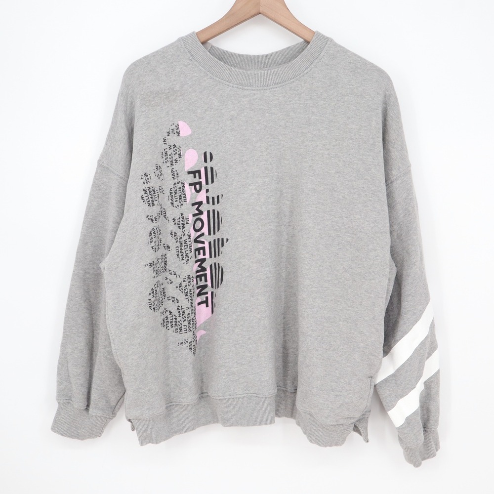 FP Movement Free People Gray Graphic Varsity Stripe Sweatshirt Small - Picture 2 of 11